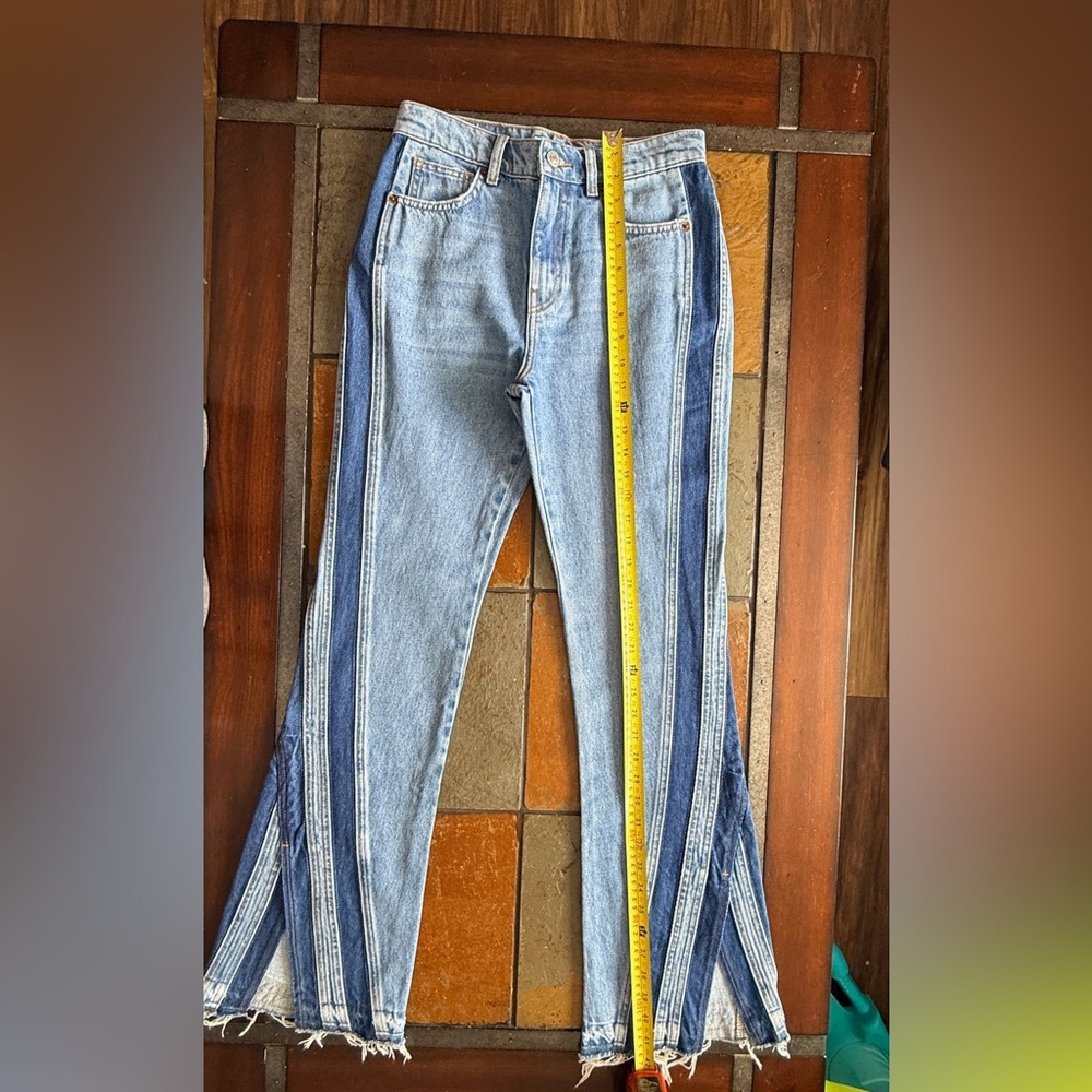 Baykan denim jeans two tone dark light flare raw hem 14” waist rare y2k rodeo